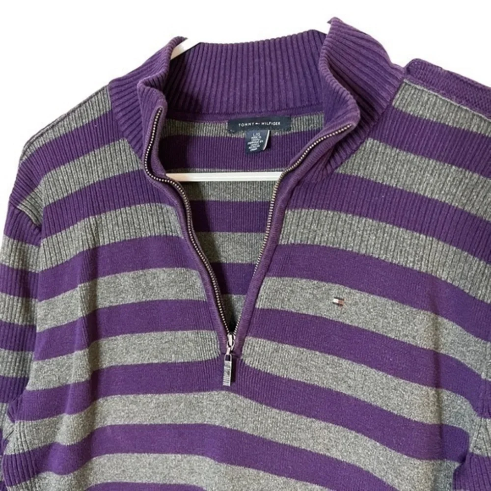 Tommy Hilfiger Sugarplum & Stone Grey  Stripe Sweater Large